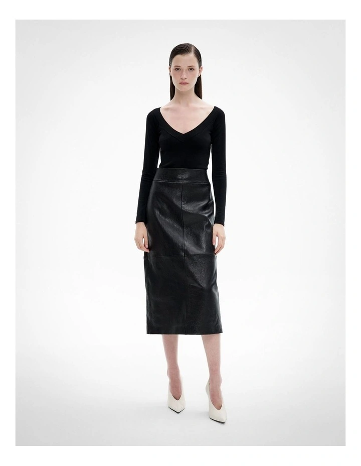 Leather Midi Skirt in Black image 2