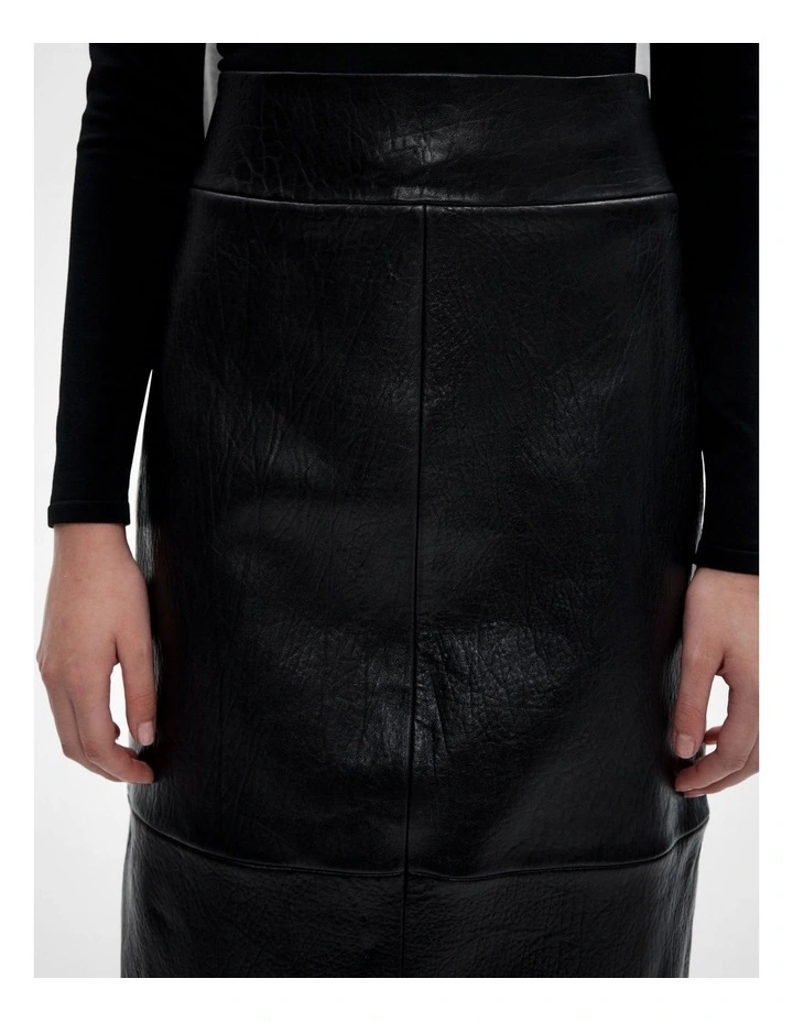 Leather Midi Skirt in Black image 4