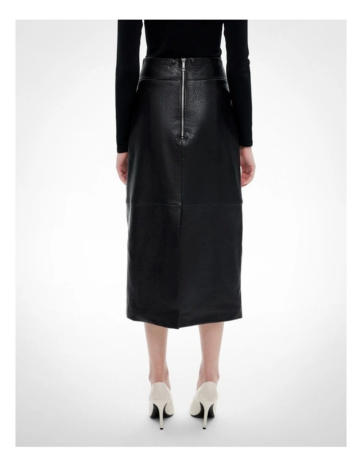 Leather Midi Skirt in Black image 5