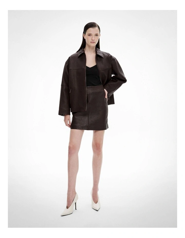 Leather Mini Skirt in Burgundy image 2