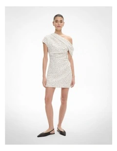 Draped Shoulder Dress in Chalk Polka Dot