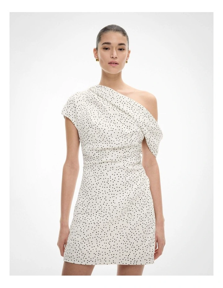 Draped Shoulder Dress in Chalk Polka Dot image 2