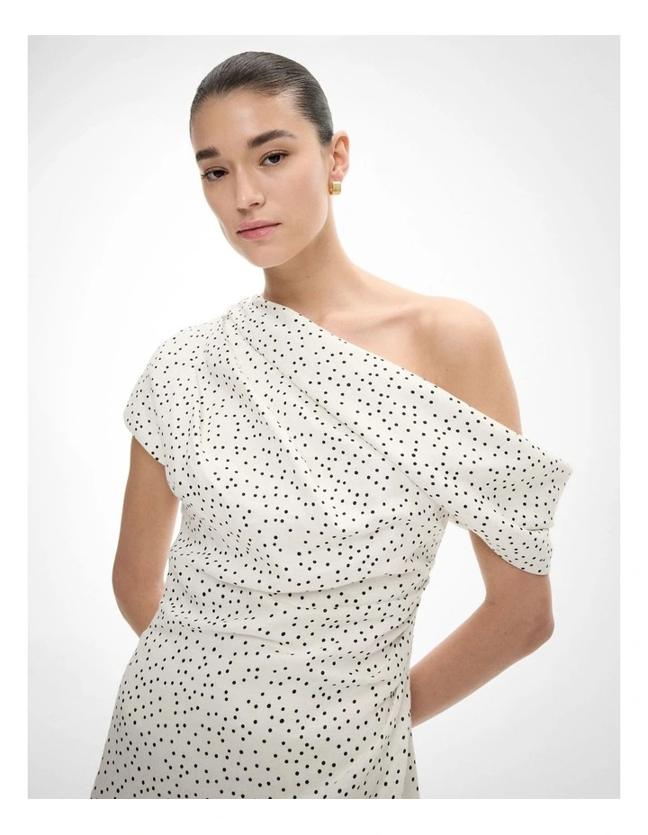 Draped Shoulder Dress in Chalk Polka Dot image 3