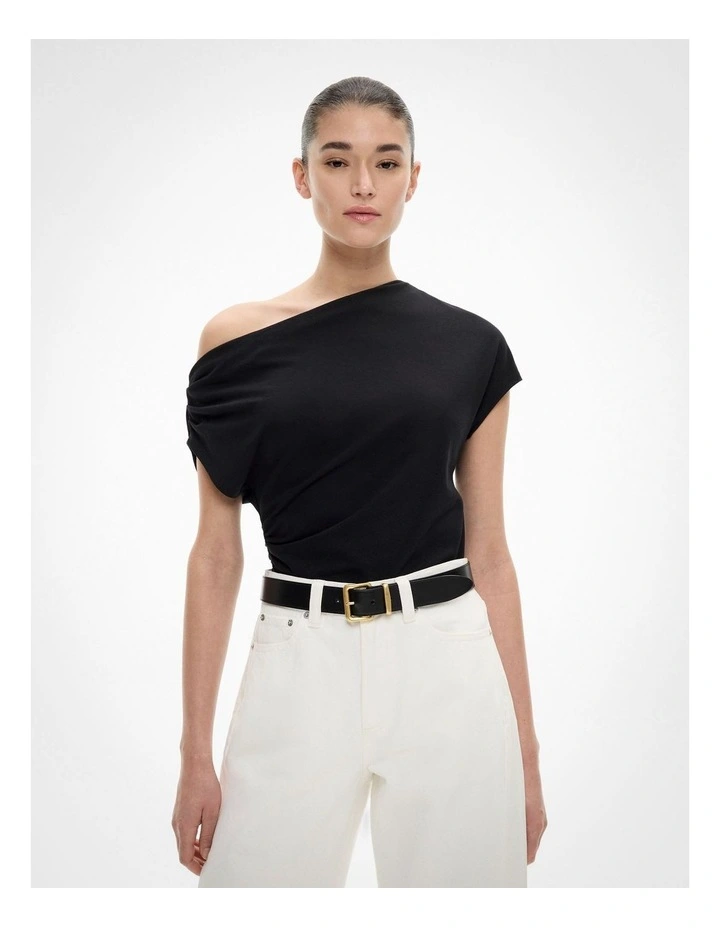 Asymmetric Draped T-shirt in Black image 1