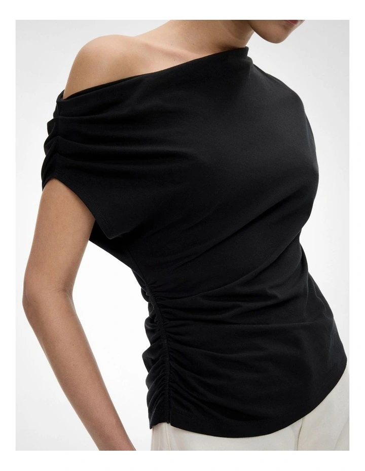 Asymmetric Draped T-shirt in Black image 3