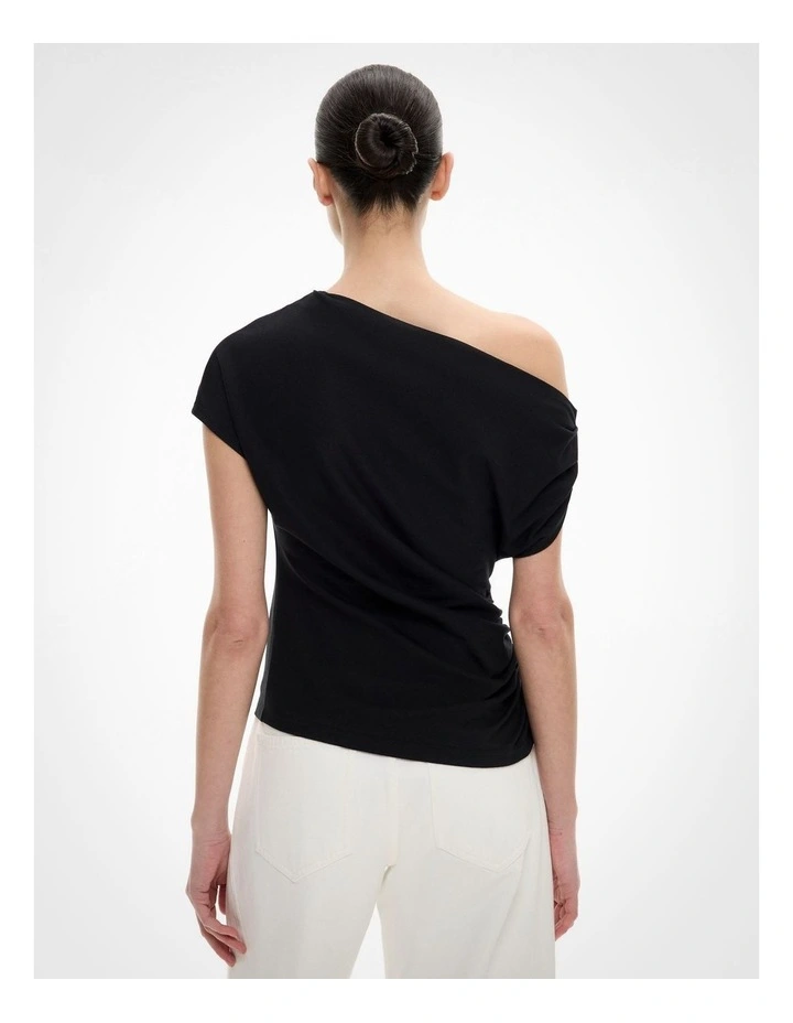 Asymmetric Draped T-shirt in Black image 4