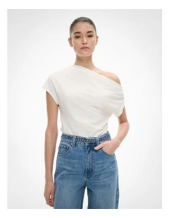 Asymmetric Draped T-shirt in Fresh White