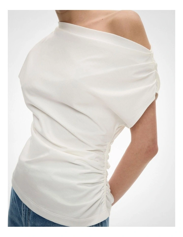 Asymmetric Draped T-shirt in Fresh White image 3