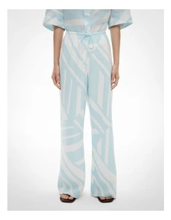 Bias Linen Pants in Aquamarine Abstract
