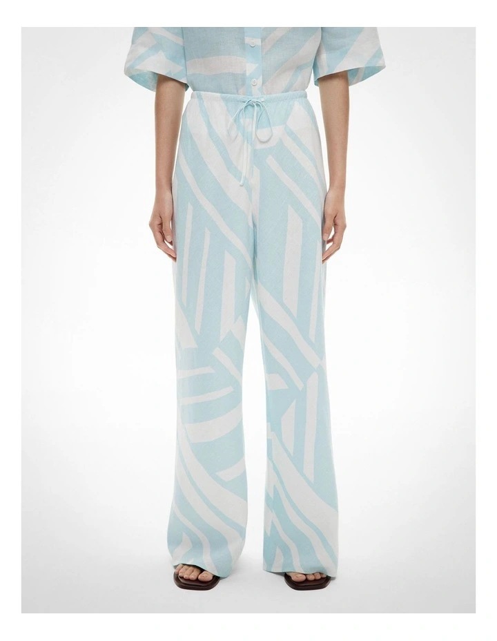 Bias Linen Pants in Aquamarine Abstract image 1