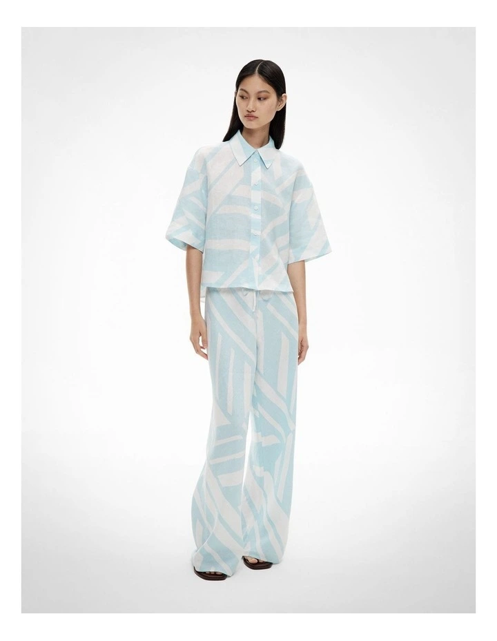 Bias Linen Pants in Aquamarine Abstract image 2