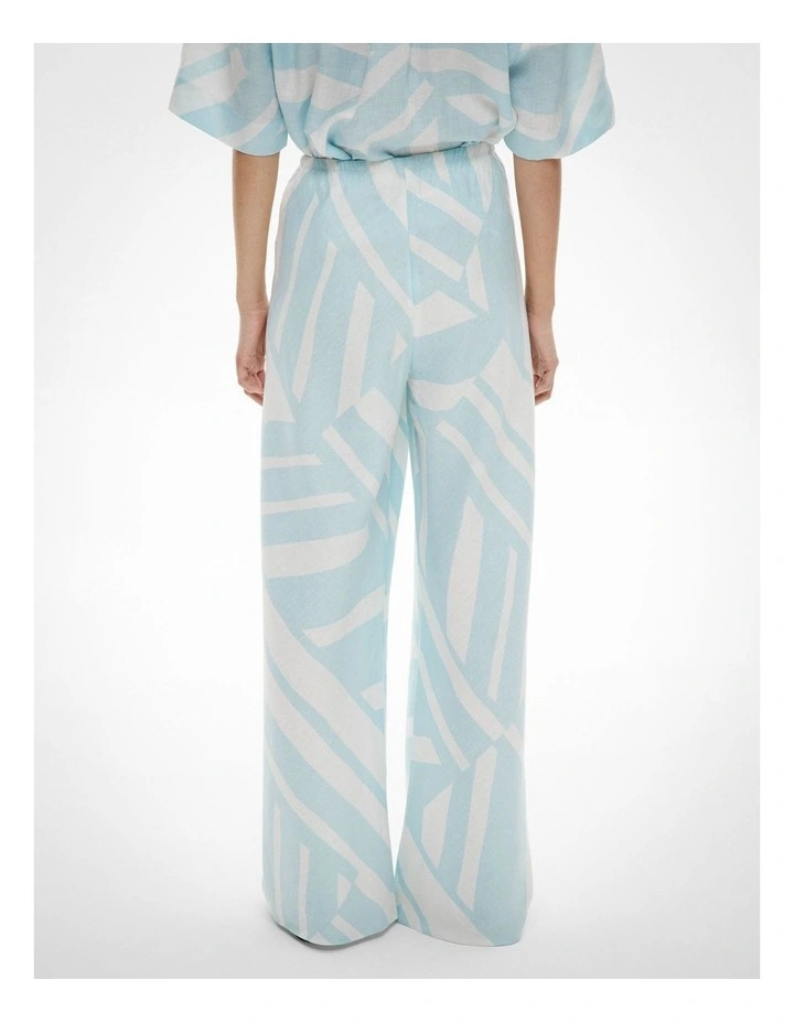 Bias Linen Pants in Aquamarine Abstract image 4