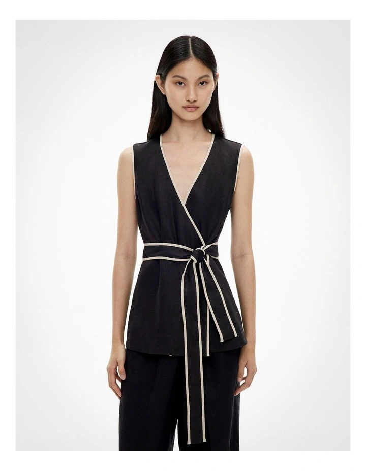 Contrast Tie Shirt in Black image 1