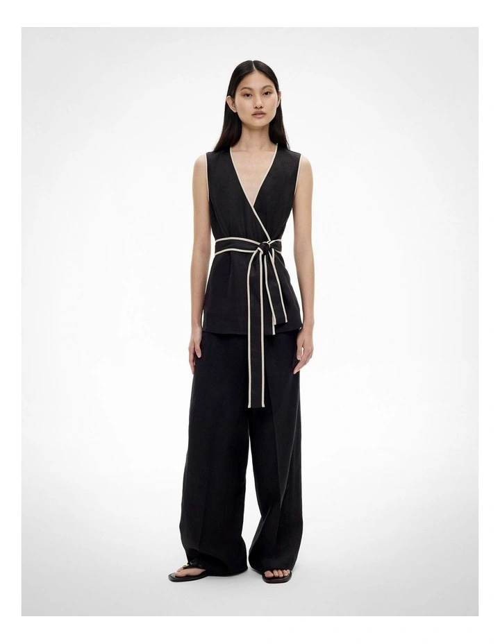 Contrast Tie Shirt in Black image 2