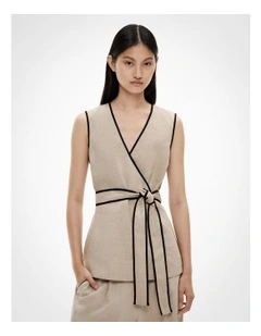 Contrast Tie Shirt in Sand