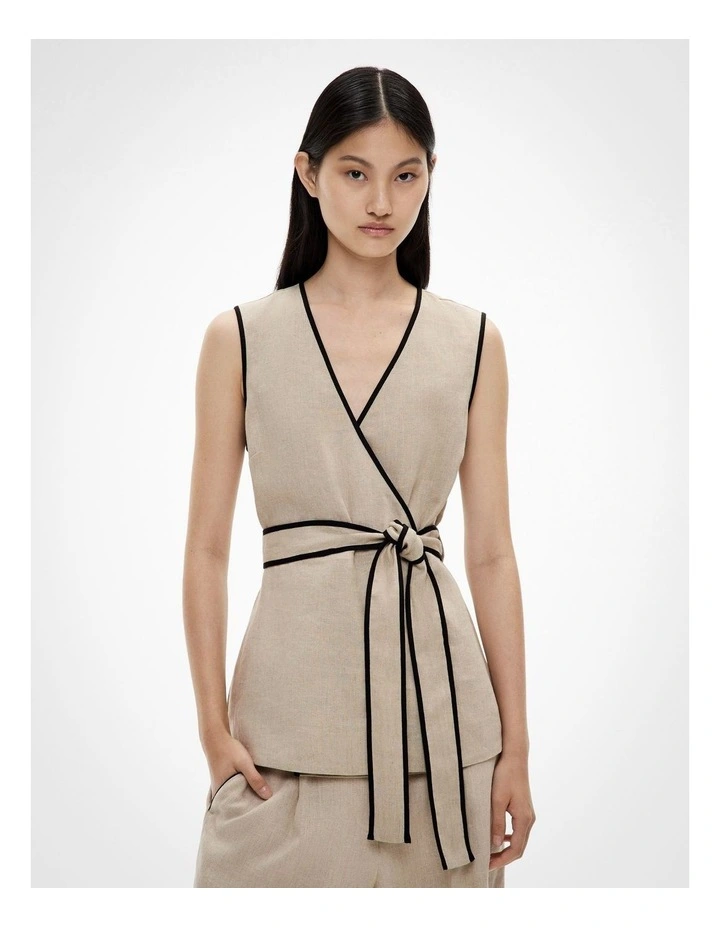 Contrast Tie Shirt in Sand image 1