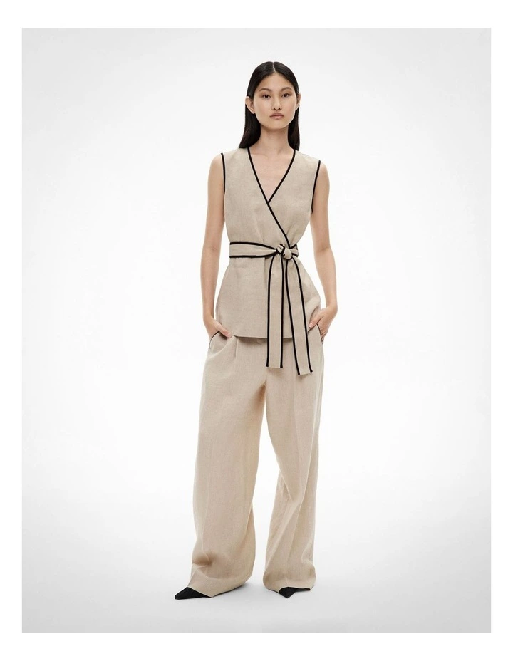 Contrast Tie Shirt in Sand image 3