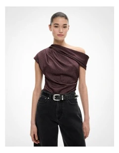 Draped Shoulder Top in Espresso Polka Dot
