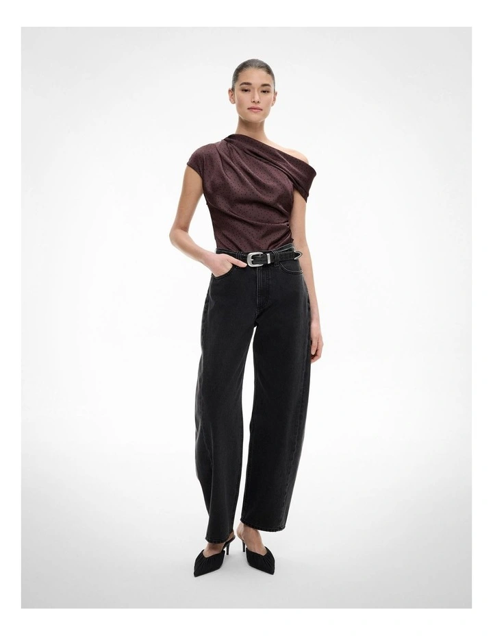 Draped Shoulder Top in Espresso Polka Dot image 2