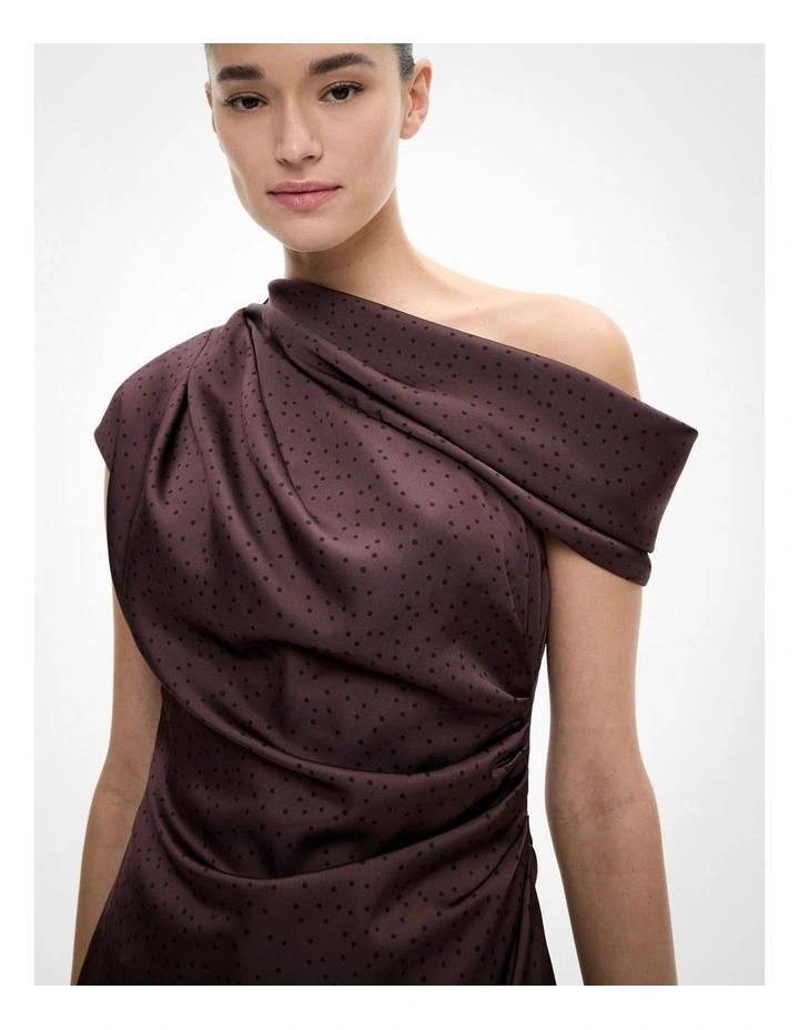 Draped Shoulder Top in Espresso Polka Dot image 3