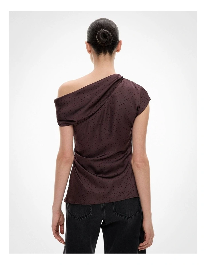 Draped Shoulder Top in Espresso Polka Dot image 4