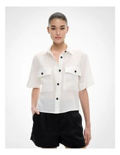 Short Sleeve Utility Pocket Shirt in Fresh White