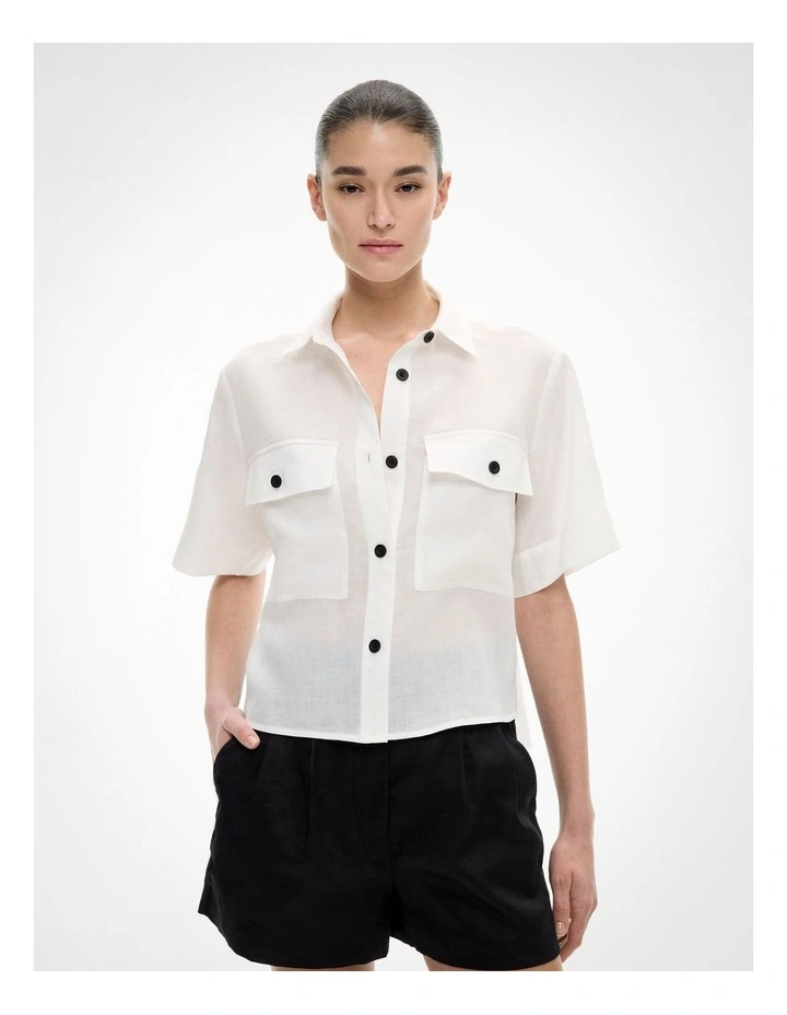 Short Sleeve Utility Pocket Shirt in Fresh White image 1