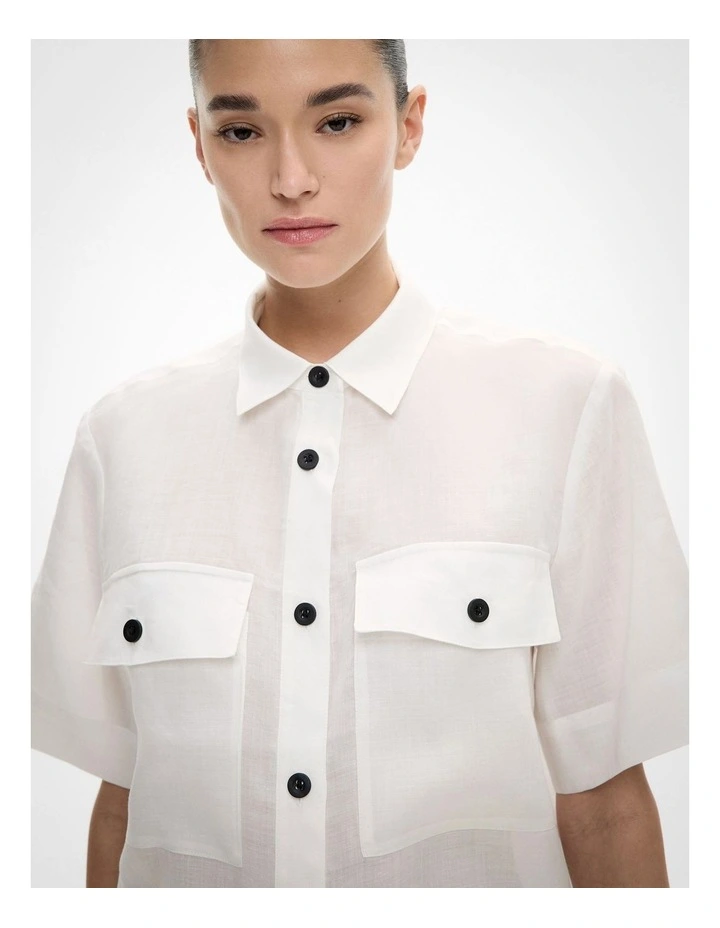 Short Sleeve Utility Pocket Shirt in Fresh White image 3