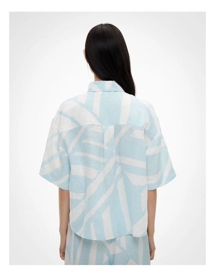 Short Sleeve Printed Linen Shirt in Aquamarine Abstract image 4