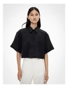 Linen Crop Shirt in Black