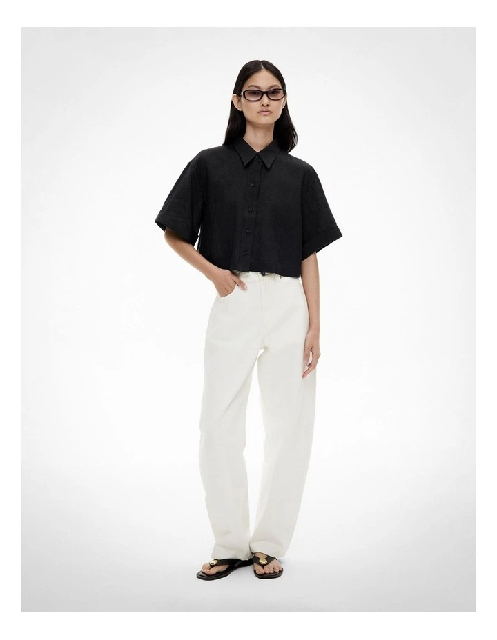 Linen Crop Shirt in Black image 2