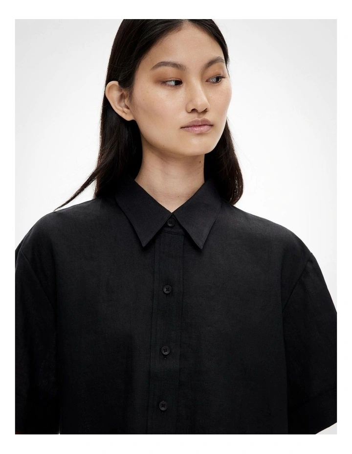 Linen Crop Shirt in Black image 3