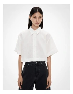 Linen Crop Shirt in Fresh White