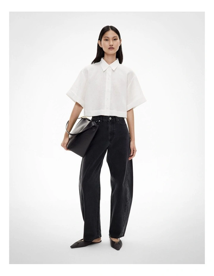 Linen Crop Shirt in Fresh White image 2
