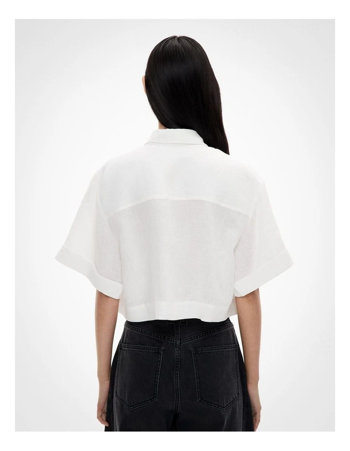 Linen Crop Shirt in Fresh White image 4
