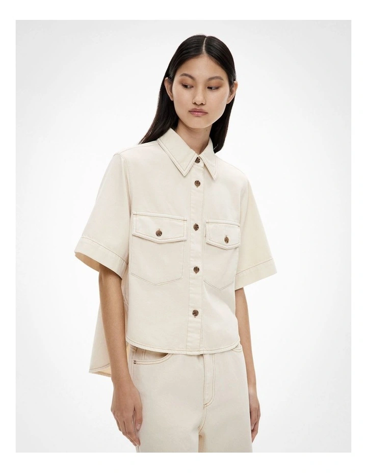 Patch Pocket Denim Shirt in Bone image 1