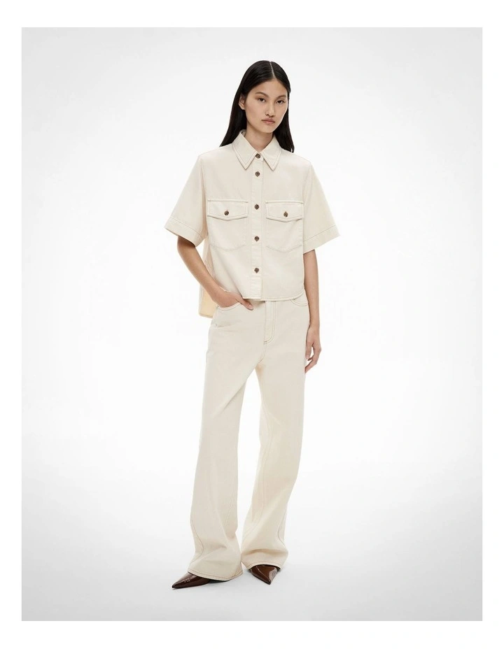 Patch Pocket Denim Shirt in Bone image 3