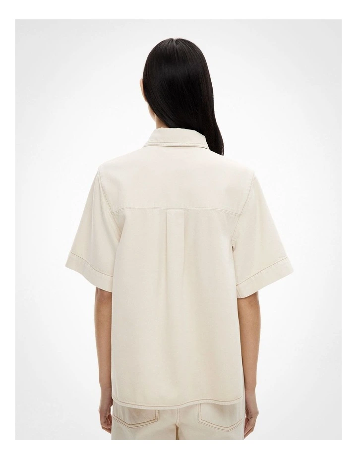 Patch Pocket Denim Shirt in Bone image 5