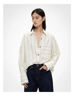 Stripe Cotton Oxford Shirt in Fresh Cream Stripe