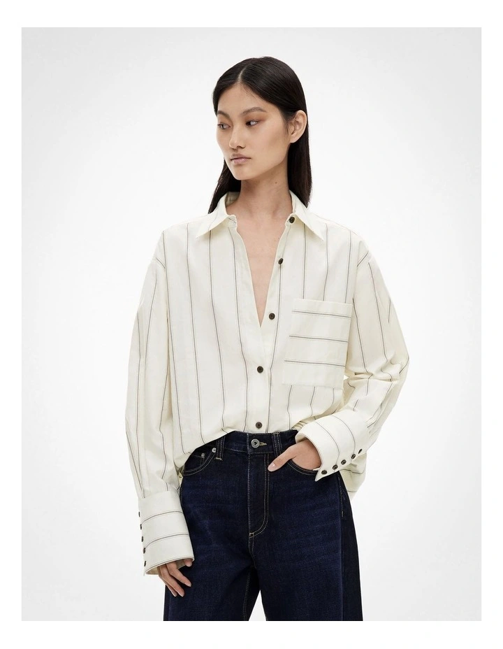 Stripe Cotton Oxford Shirt in Fresh Cream Stripe image 1