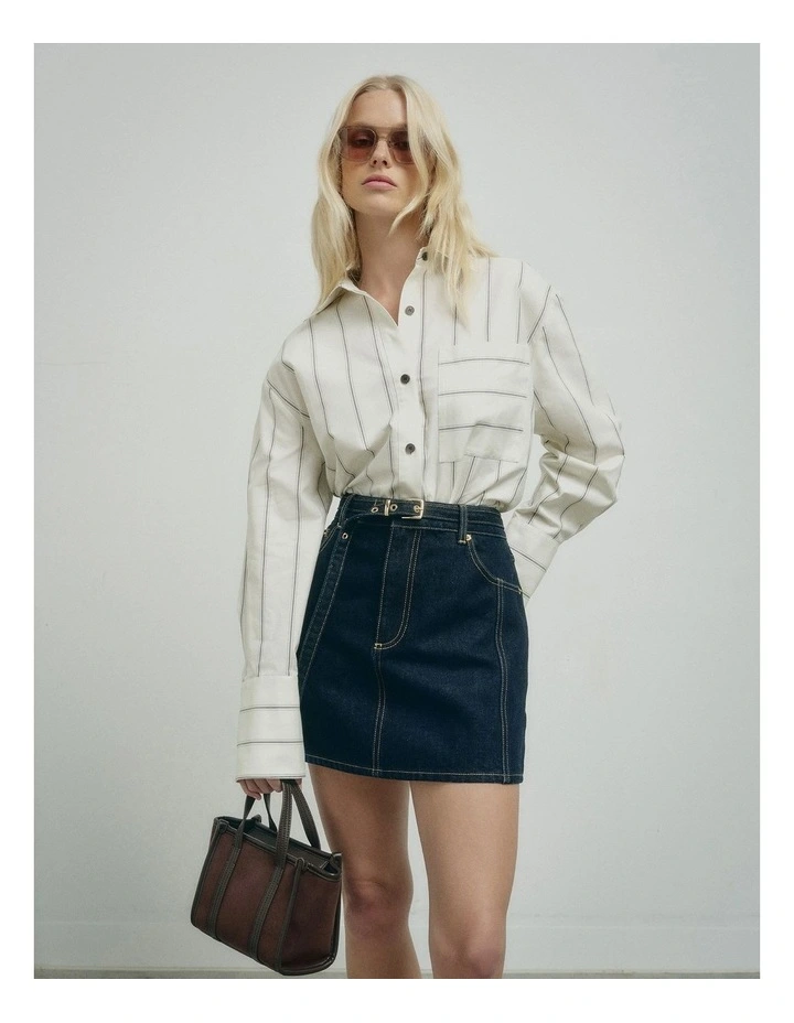Stripe Cotton Oxford Shirt in Fresh Cream Stripe image 2