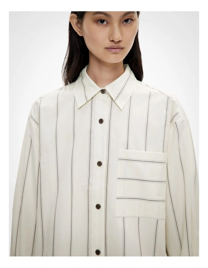 Stripe Cotton Oxford Shirt in Fresh Cream Stripe image 3