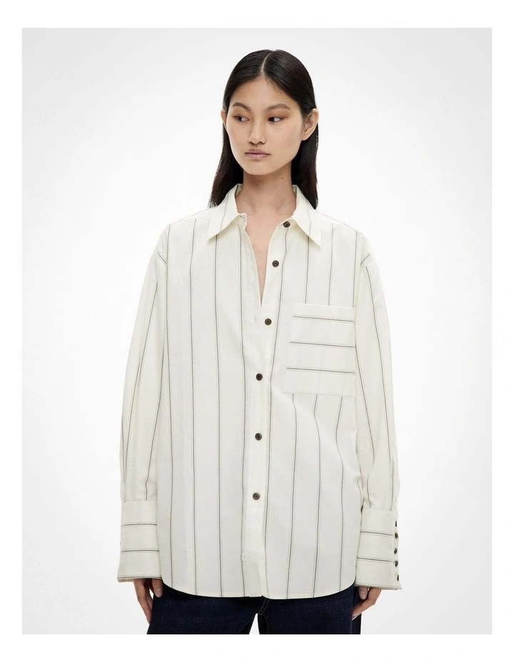 Stripe Cotton Oxford Shirt in Fresh Cream Stripe image 4
