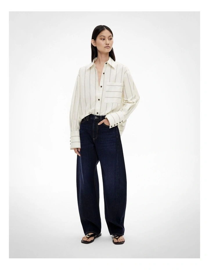 Stripe Cotton Oxford Shirt in Fresh Cream Stripe image 5