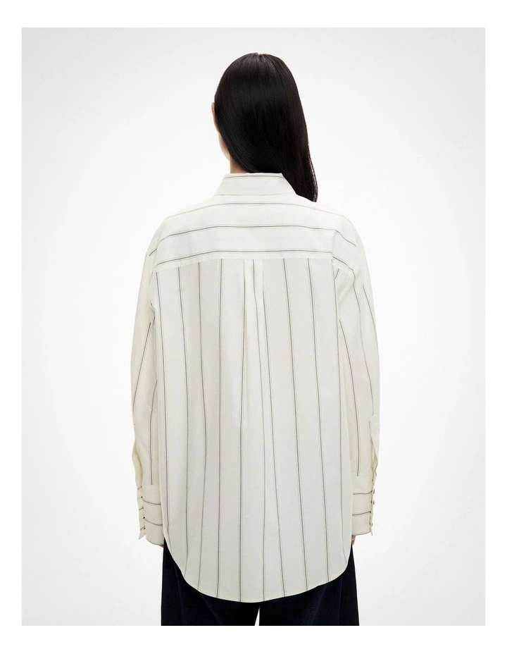 Stripe Cotton Oxford Shirt in Fresh Cream Stripe image 6