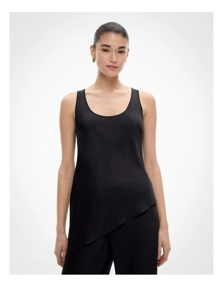 Asymmetrical Scoop Tank Top in Black image 1