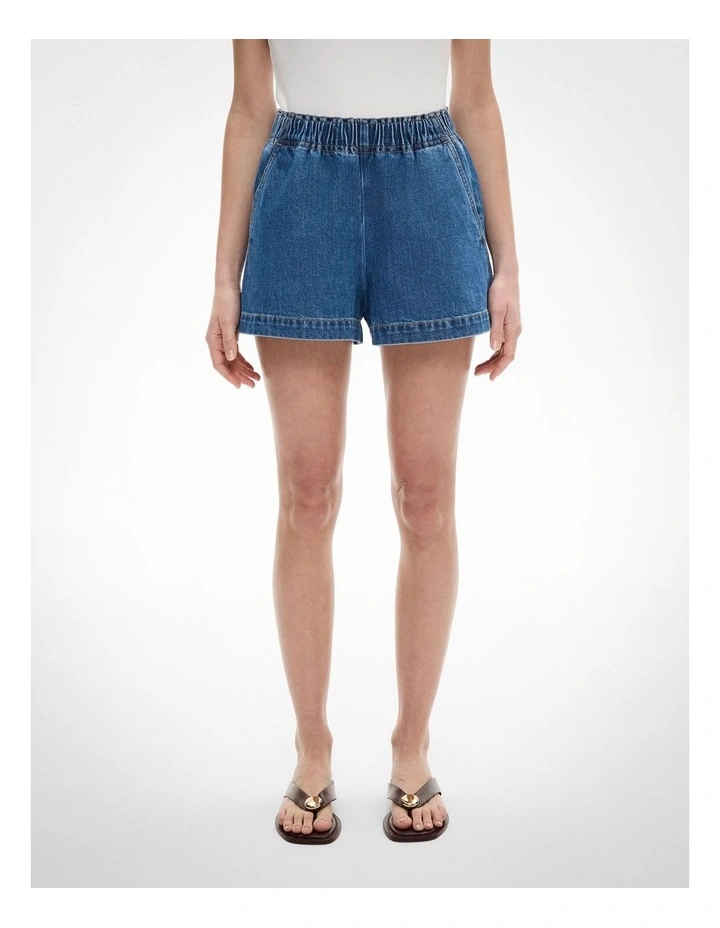 Denim Pull On Shorts in Indigo image 1