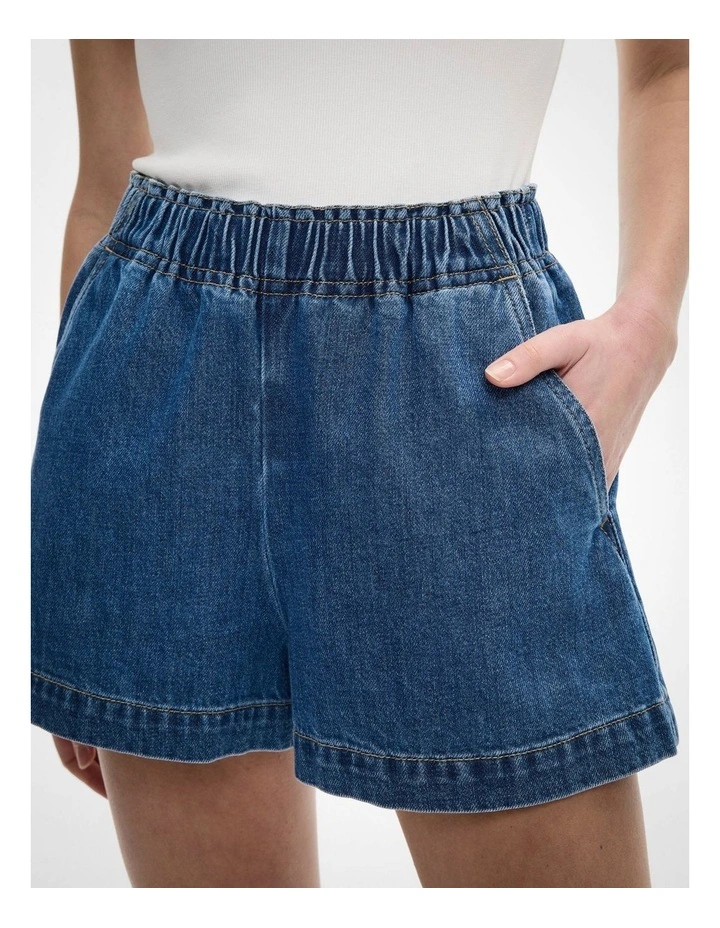 Denim Pull On Shorts in Indigo image 3