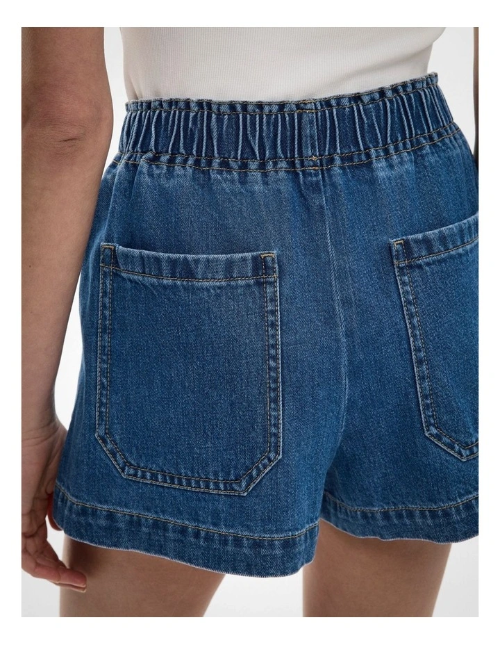 Denim Pull On Shorts in Indigo image 4
