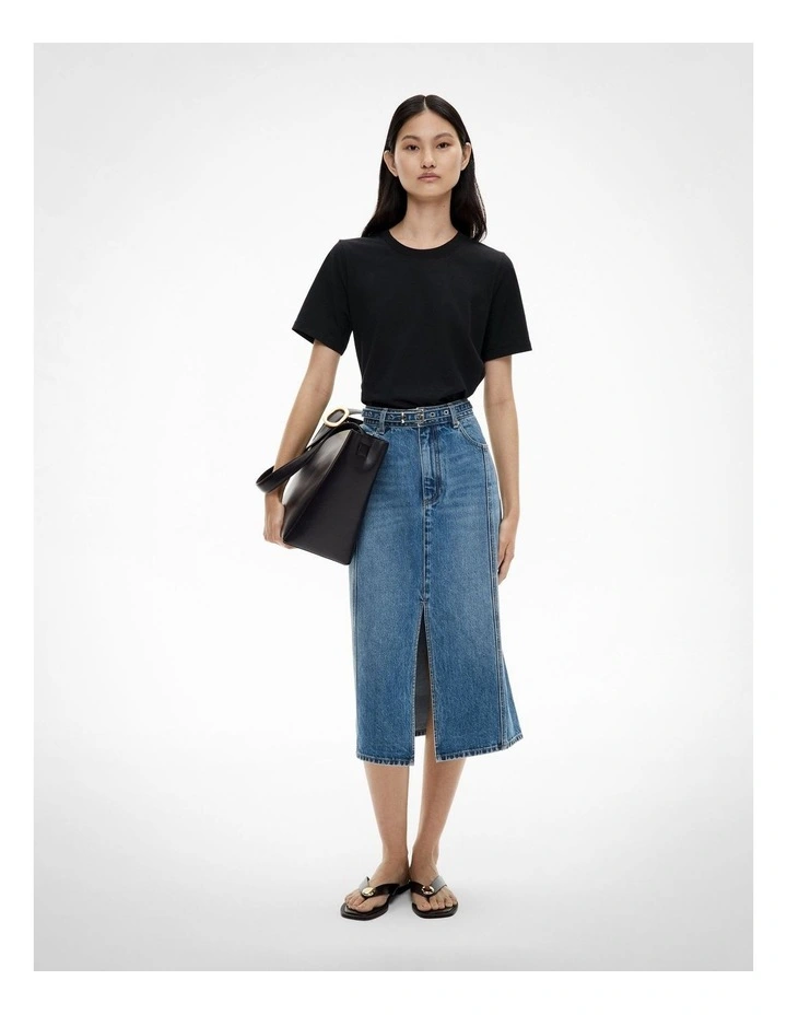 Denim Belt Midi Skirt in Indigo image 2